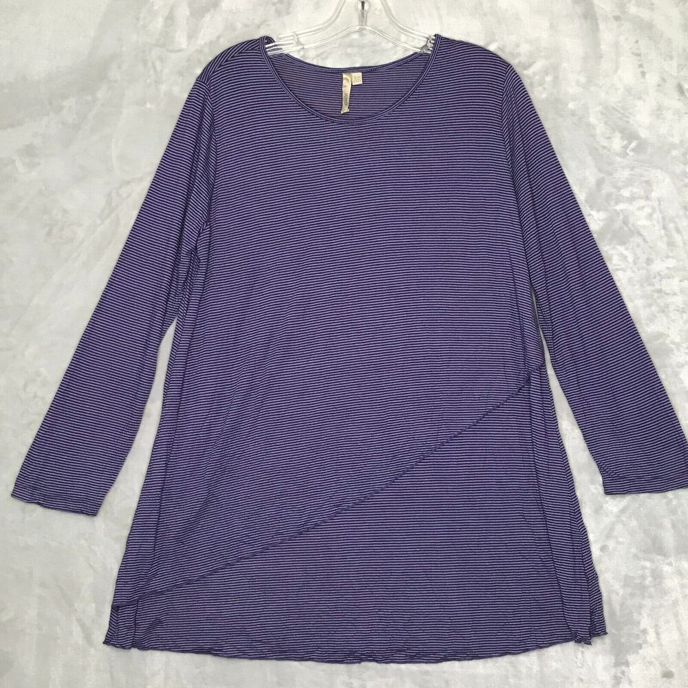 Comfy USA Top Womens XS Purple Lavender Stripe Long Sleeve Knit Tunic Langenlook